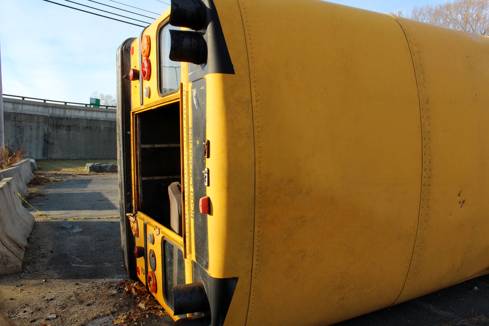 Tipped,Over,School,Bus,Accident